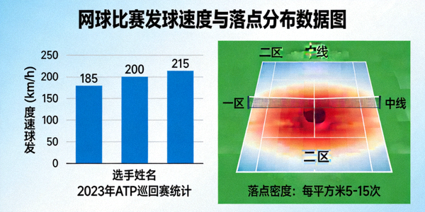 网球比赛发球速度与落点分布数据图
